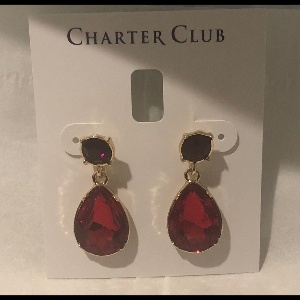 Charter Club Gold Ruby Drop Earrings - Picture 2 of 3